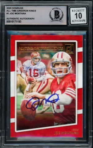 Joe Montana Autographed 2020 Donruss Gridiron Kings Card #ATGK-JM San Francisco 49ers Auto Grade Gem Mint 10 Beckett BAS Stock #220775