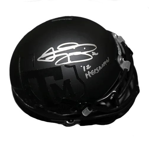 Johnny Manziel Texas A & M Autographed Football Mini Helmet Black Out (JSA) Heisman Inscription Included