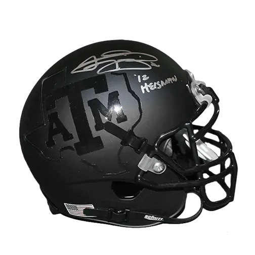 Johnny Manziel Texas A & M Autographed Football Mini Helmet Black Out (JSA) Heisman Inscription Included