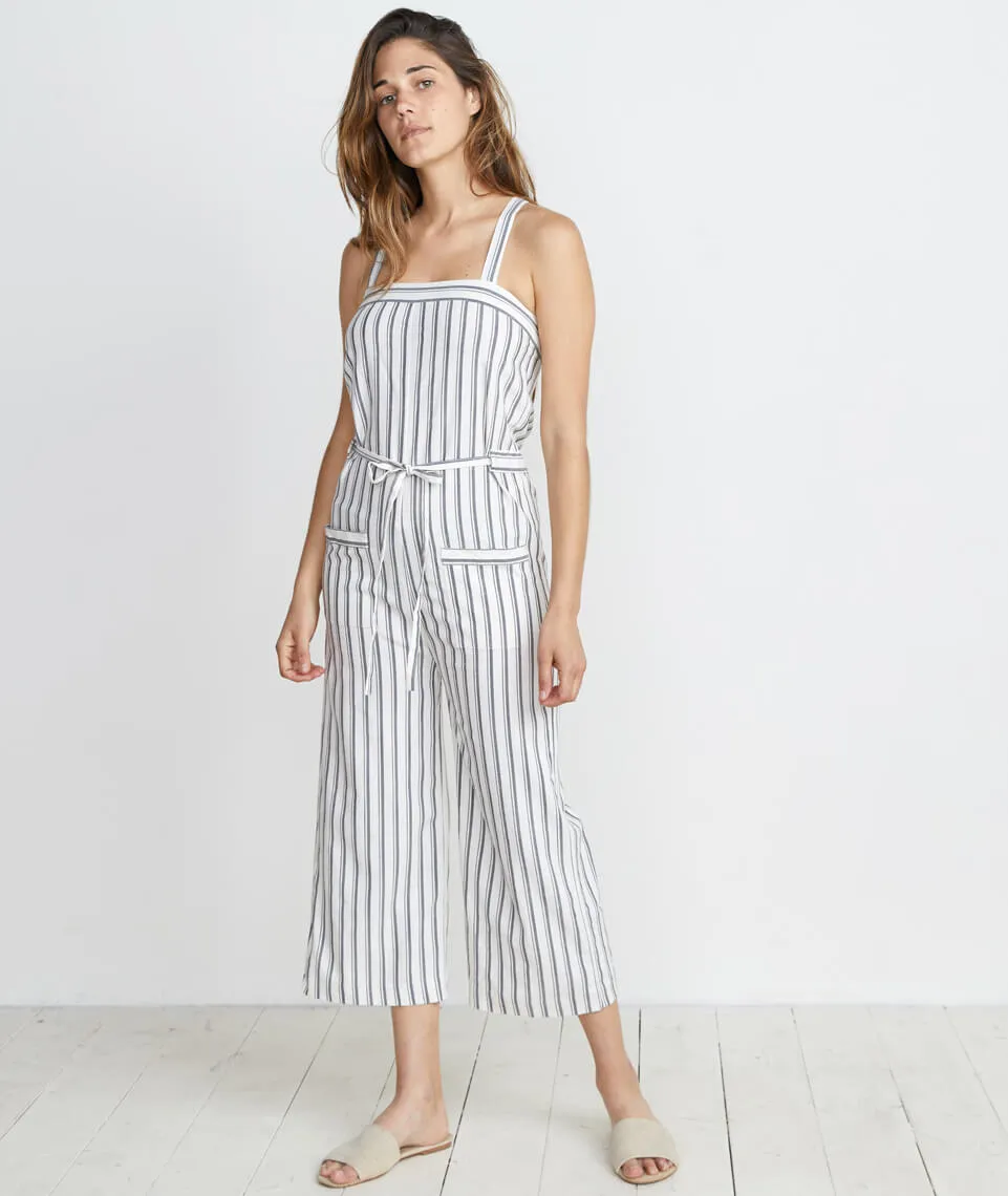 Juliette Jumpsuit in Ivory/Charcoal Stripe