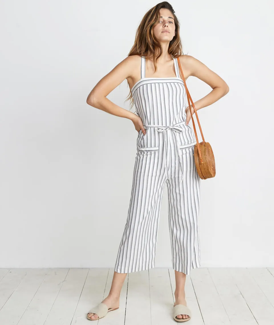 Juliette Jumpsuit in Ivory/Charcoal Stripe