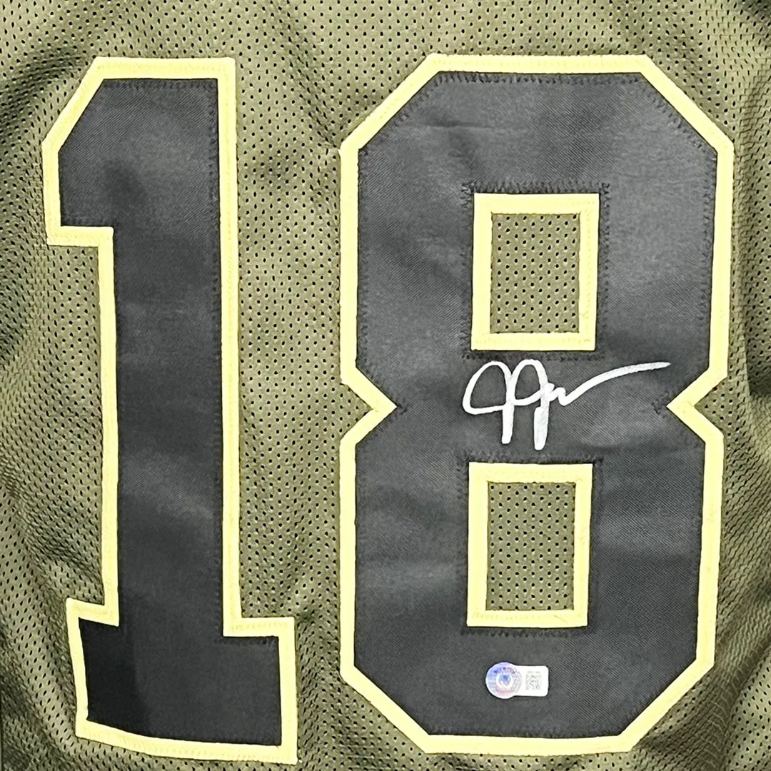 Justin Jefferson Signed Green Salute to Service Football Jersey (Beckett)