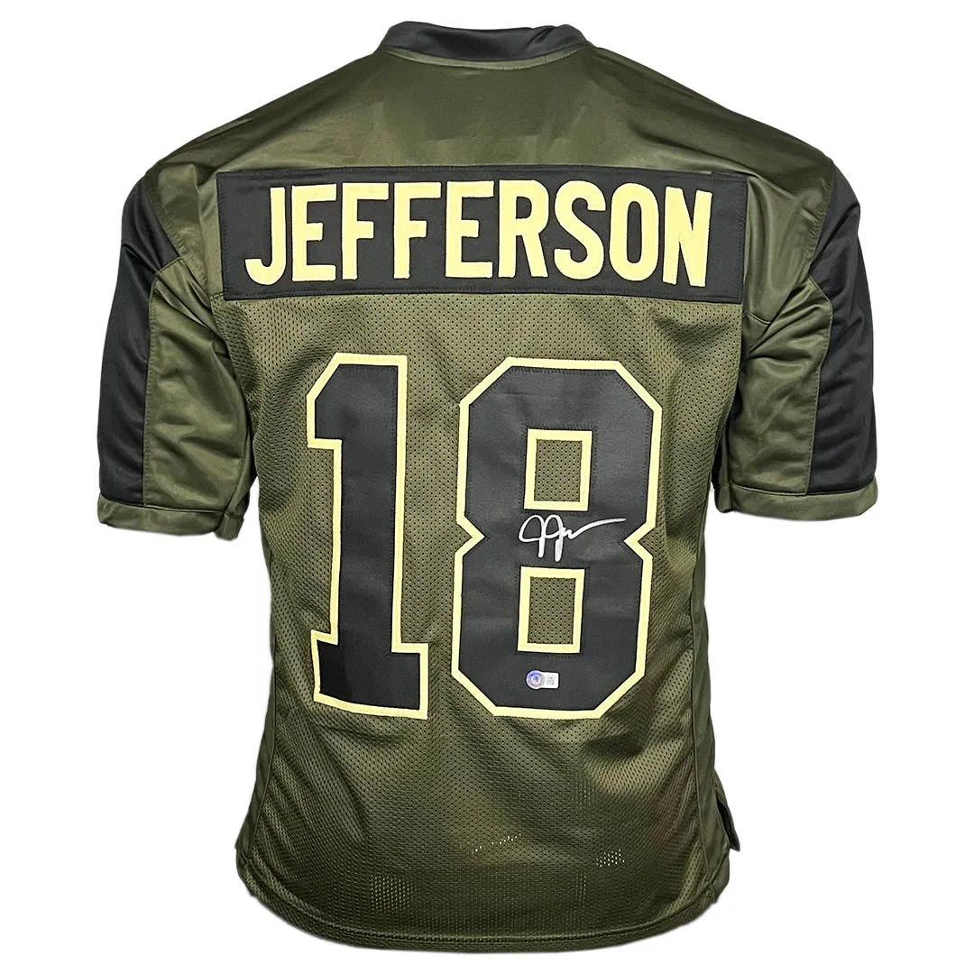 Justin Jefferson Signed Green Salute to Service Football Jersey (Beckett)