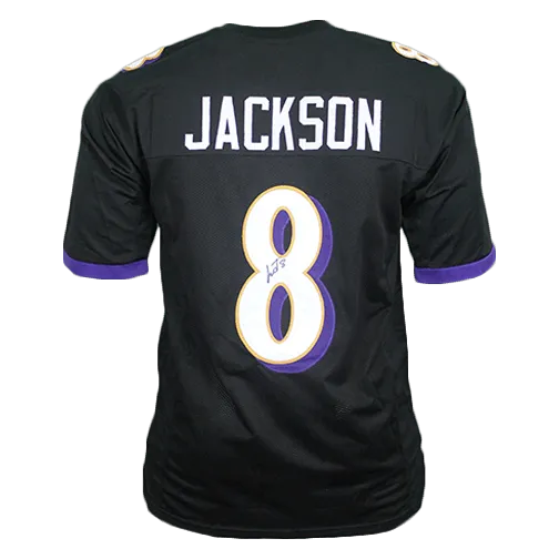 Lamar Jackson Autographed Pro Style Football Jersey Black (JSA)