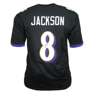 Lamar Jackson Autographed Pro Style Football Jersey Black (JSA)