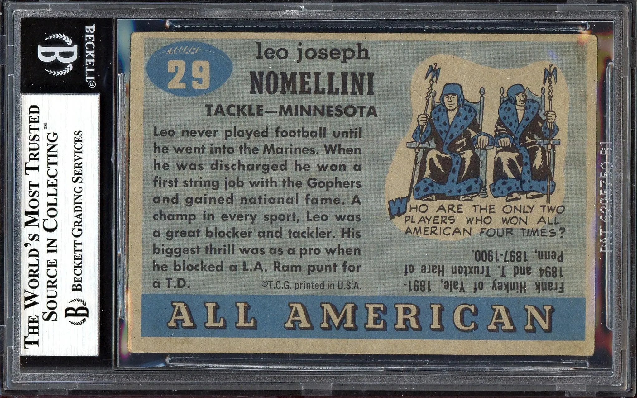 Leo Nomellini Autographed 1955 Topps All American Card #29 Minnesota Beckett BAS #13610055