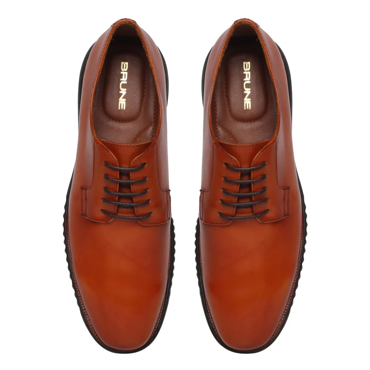 Light Weight Formal Shoes in Orangish Tan Leather With Black Sole