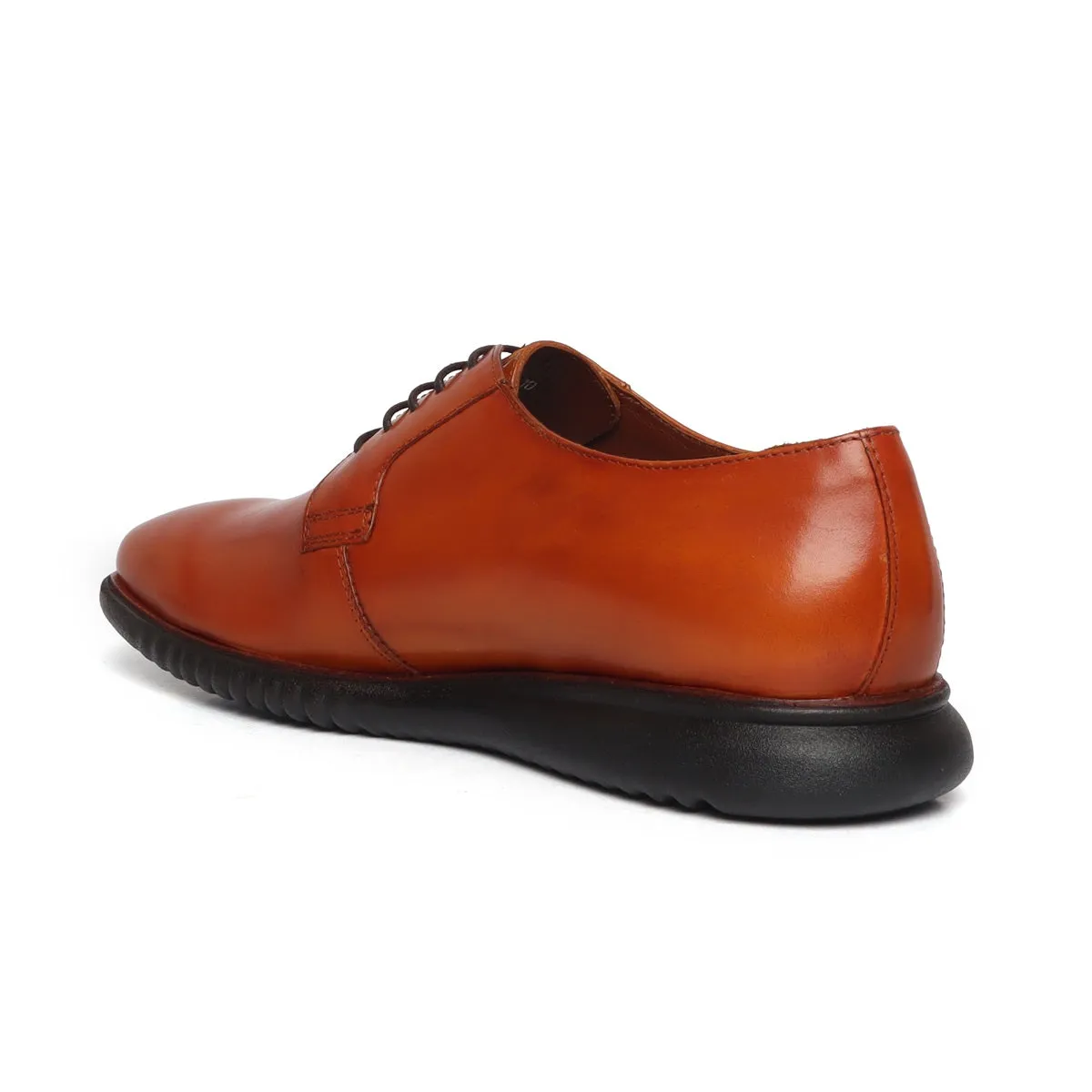 Light Weight Formal Shoes in Orangish Tan Leather With Black Sole