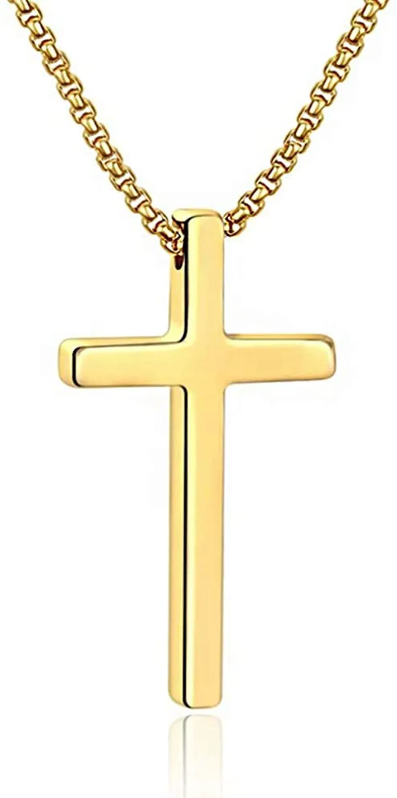 M MOOHAM Cross Necklace for Men, Silver Black Gold Stainless Steel Plain Cross Pendant Necklace for Men Box Chain 16-30 Inch