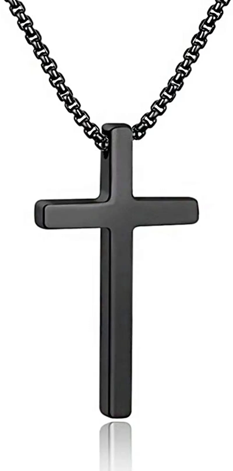 M MOOHAM Cross Necklace for Men, Silver Black Gold Stainless Steel Plain Cross Pendant Necklace for Men Box Chain 16-30 Inch