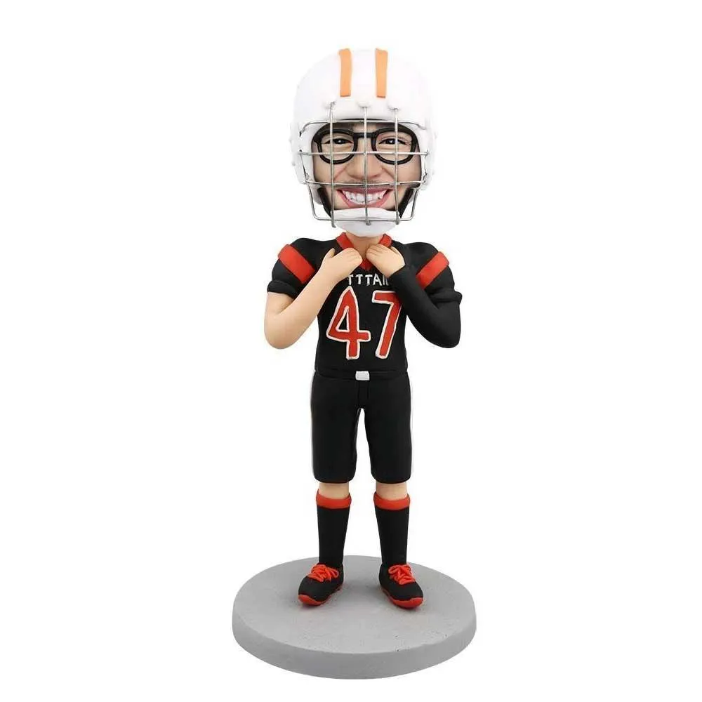 Male American Football Player With Helmet Custom Figure Bobblehead