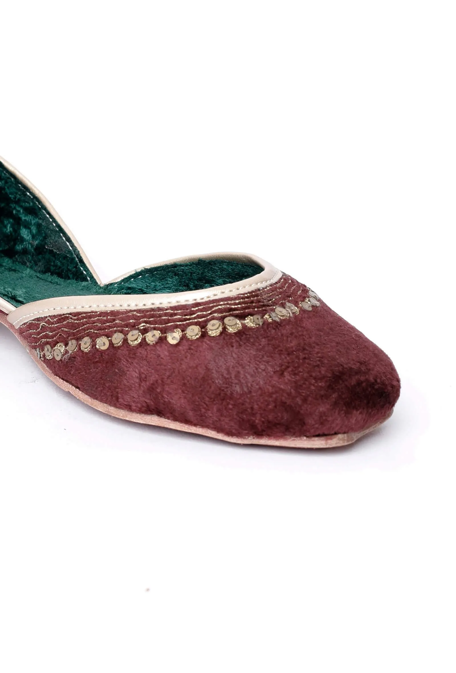 Maroon Contrast Velvet Jutti