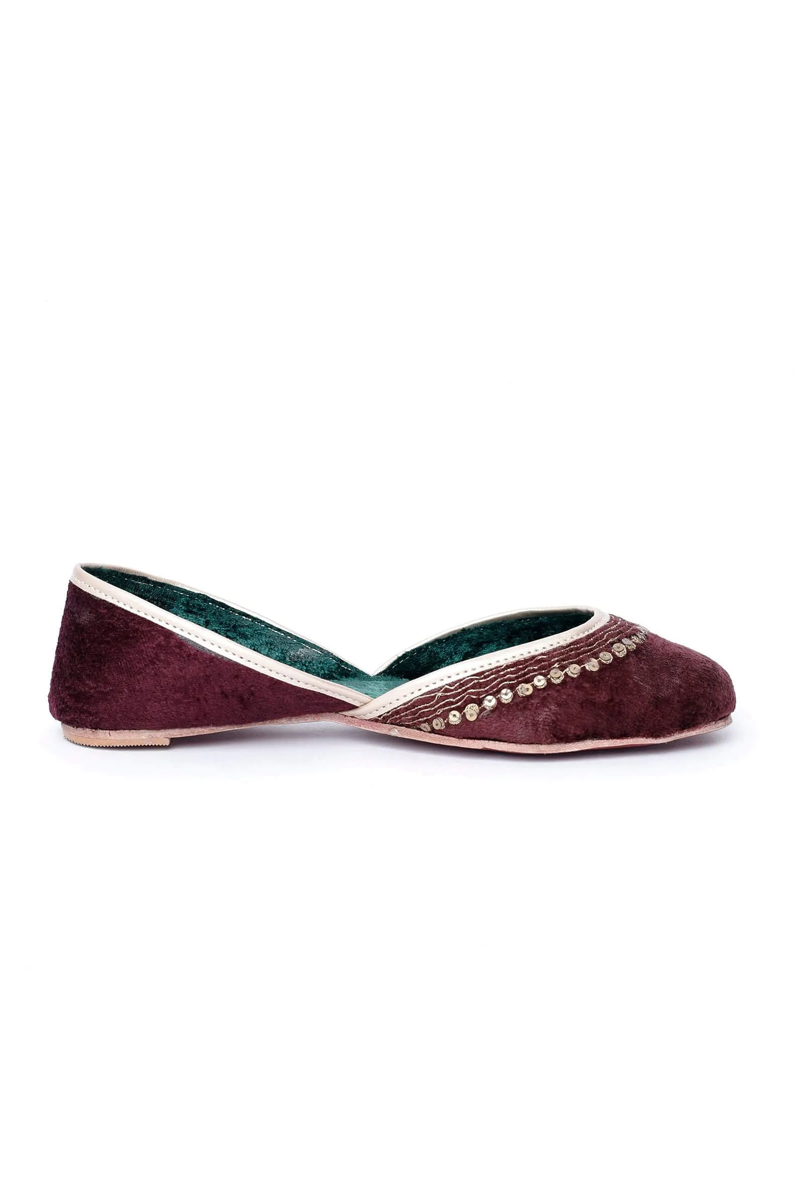 Maroon Contrast Velvet Jutti