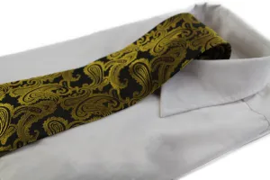 Mens Black & Mustard Gold Paisley Patterned Neck Tie