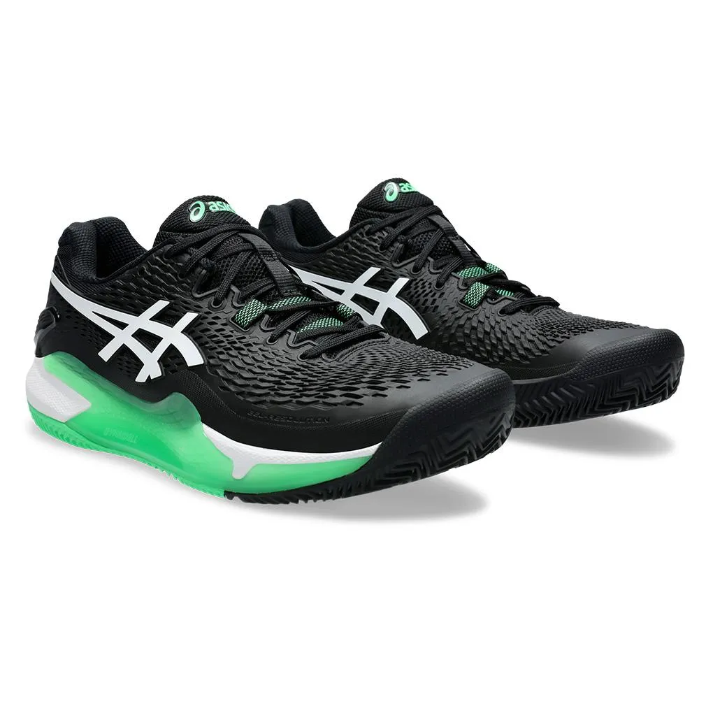 Mens Gel-Resolution 9 Clay Tennis Shoes Black and New Leaf