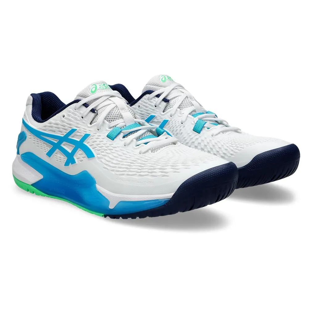 Mens Gel-Resolution 9 Tennis Shoes White and Digital Aqua