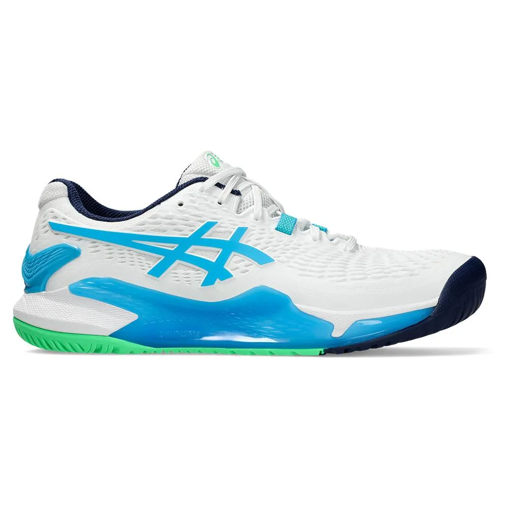 Mens Gel-Resolution 9 Tennis Shoes White and Digital Aqua