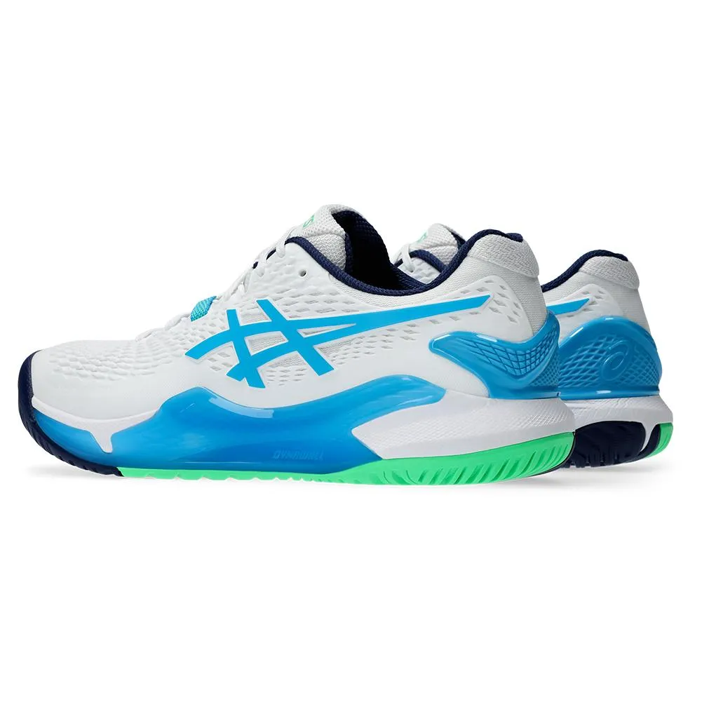 Mens Gel-Resolution 9 Tennis Shoes White and Digital Aqua