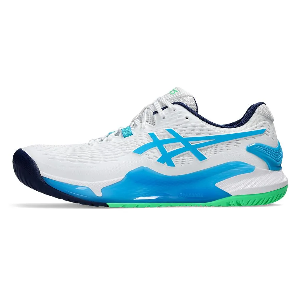 Mens Gel-Resolution 9 Tennis Shoes White and Digital Aqua