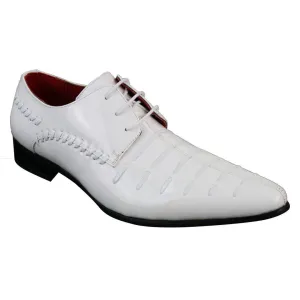 Mens Italian Design White Laced Leather Shiny Patent Shoes Smart Casual