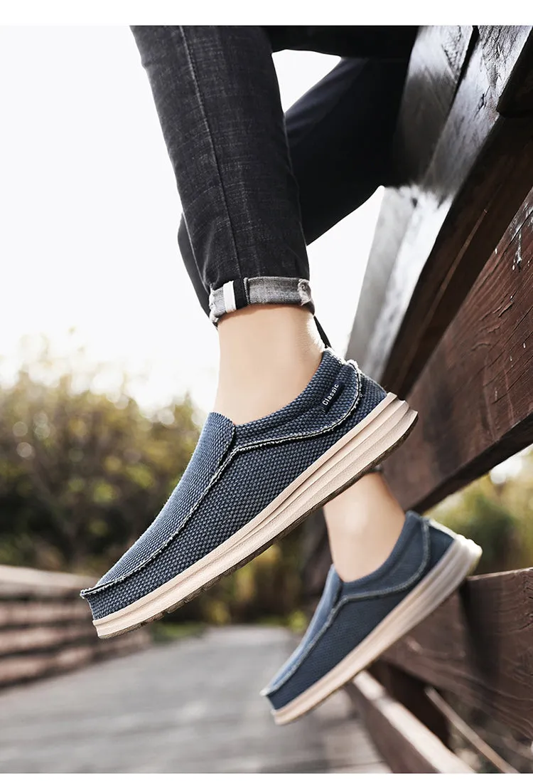 Men's walking casual shoes lightweight loafers Slip on boat canvas breathable