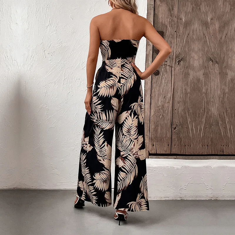 METAVERSMALL Temu foreign trade vacation style jumpsuit New summer new  women's clothing 2025 printed tube top jumpsuit