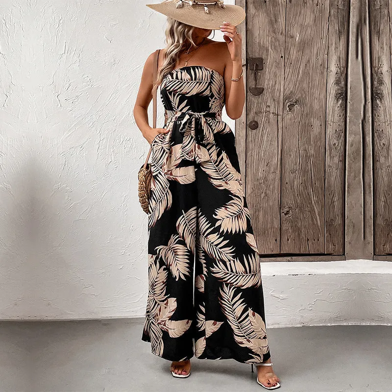 METAVERSMALL Temu foreign trade vacation style jumpsuit New summer new  women's clothing 2025 printed tube top jumpsuit