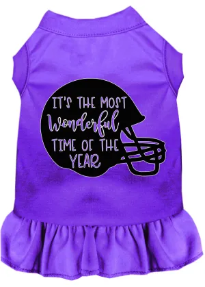 Most Wonderful Time Of The Year (football) Screen Print Dog Dress Purple Med