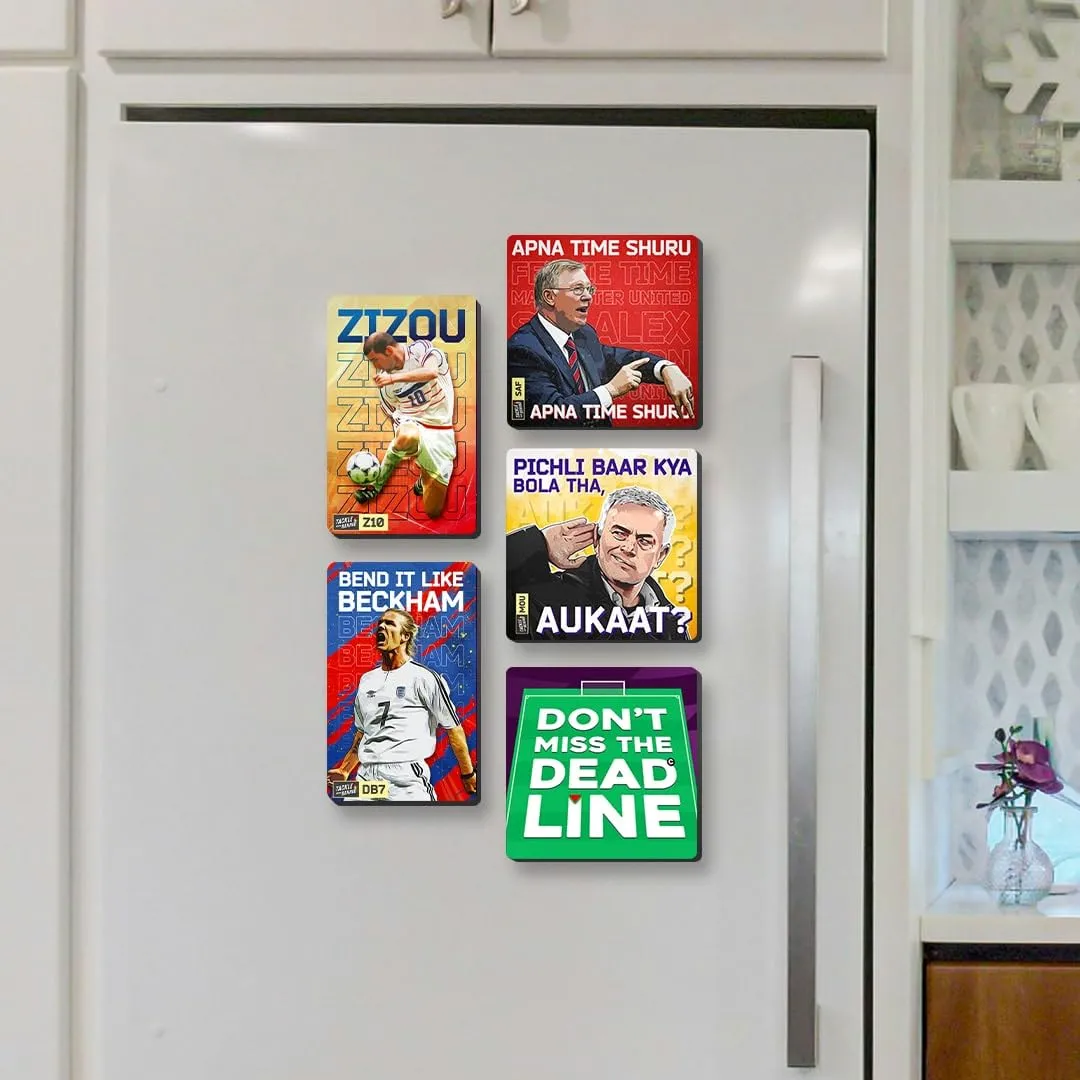 Mourinho, Sir Alex Ferguson, FPL, David Beckham, Zidane Football Fridge Magnets, 4mm Thick, Glossy Finish, Set of 5, Gift for Sports Fans (Combo of 5)