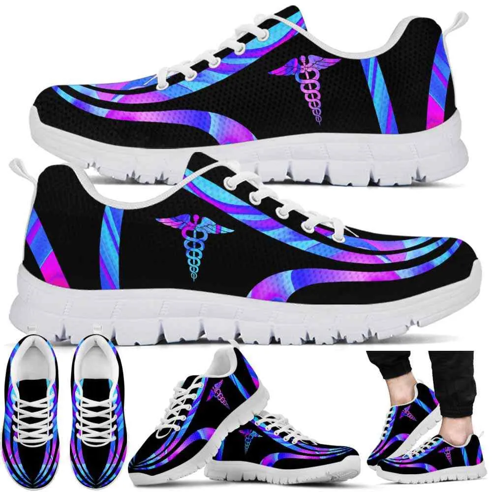 Nurse Sneaker, Nurse Sneakers Gym Running Shoes, Gift For Women And Men, Blue Purple Line Wave Shoes, Best Shoes For Nurses