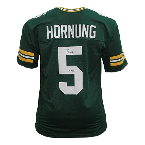 Paul Hornung Autographed Pro Style Football Jersey Green (JSA) HOF Inscription