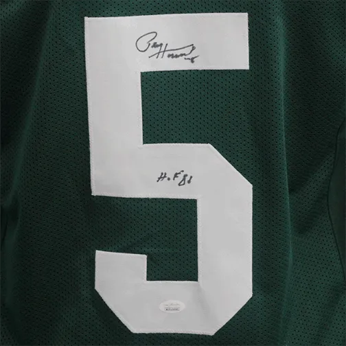 Paul Hornung Autographed Pro Style Football Jersey Green (JSA) HOF Inscription