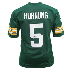 Paul Hornung Autographed Pro Style Football Jersey Green (JSA)