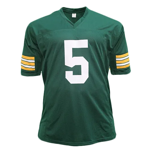 Paul Hornung Autographed Pro Style Football Jersey Green (JSA)