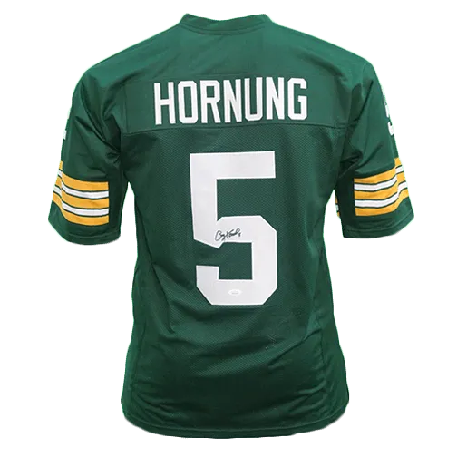 Paul Hornung Autographed Pro Style Football Jersey Green (JSA)