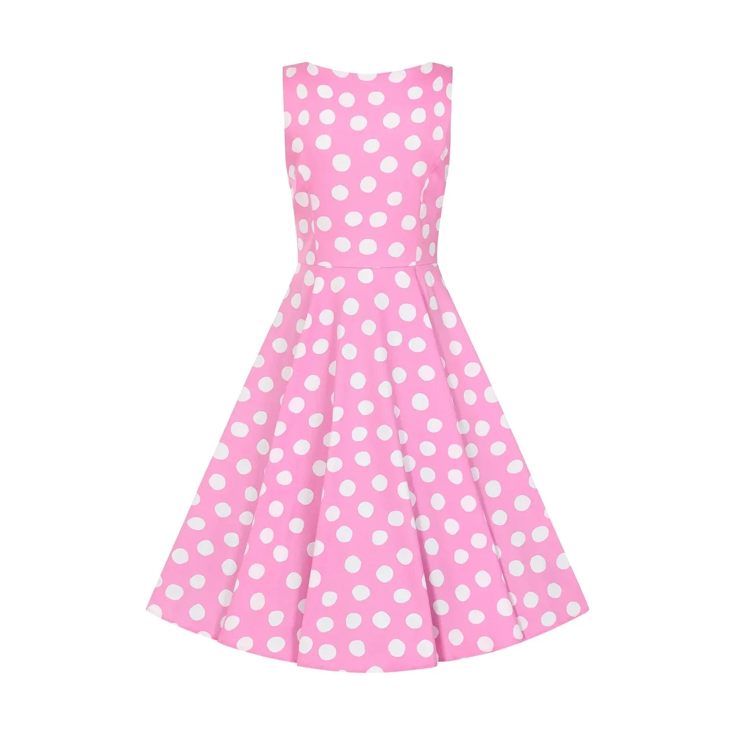 Pink White Sleeveless Polka Dot Audrey Swing Tea Dress