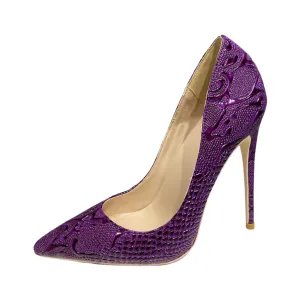 Pre Order:  Purple Embossed Pointed-Toe Pumps Shoes