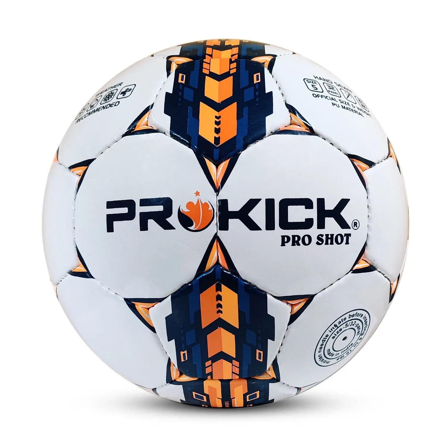 Prokick Pro Shot Hand Stitched 32 Panel PU Football, Size 5 (White/Navy/Orange)