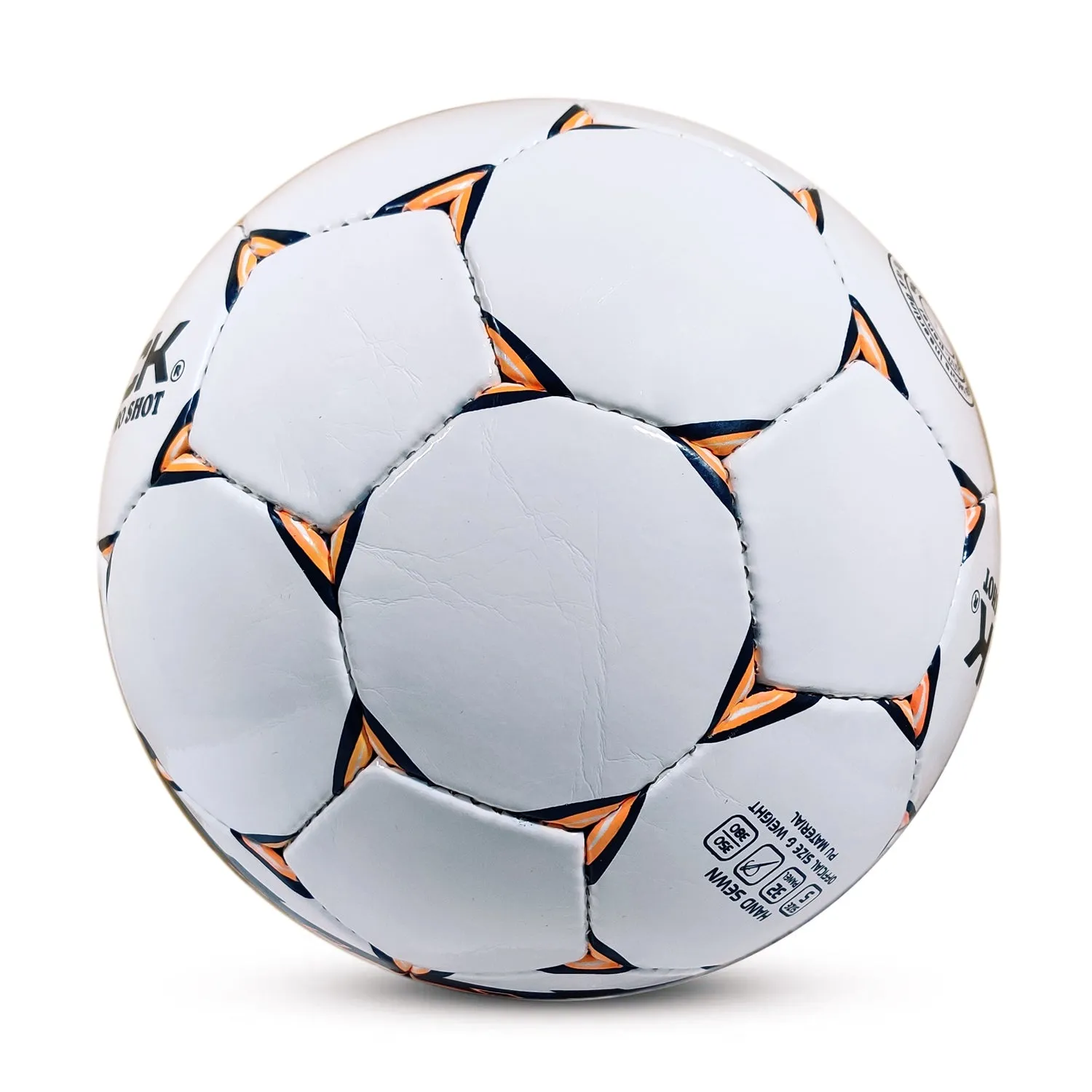 Prokick Pro Shot Hand Stitched 32 Panel PU Football, Size 5 (White/Navy/Orange)