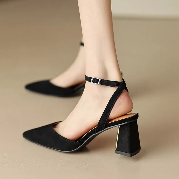 Purpdrank - 2023 Pointed Toe Sandal High Heels Women Pumps Fashion Concise Genuine Leather Slingbacks Shoes Woman Spring Summer Party Office