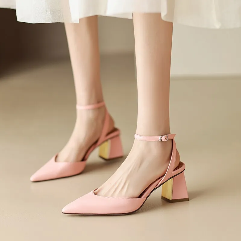 Purpdrank - 2023 Pointed Toe Sandal High Heels Women Pumps Fashion Concise Genuine Leather Slingbacks Shoes Woman Spring Summer Party Office