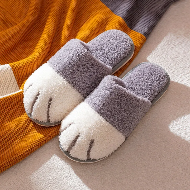 Purpdrank - Winter Warm Plush Slippers Cute Cat Paw Designer House Women Fur Slippers Floor Mute Bedroom Lovers Indoor Fluffy Shoes