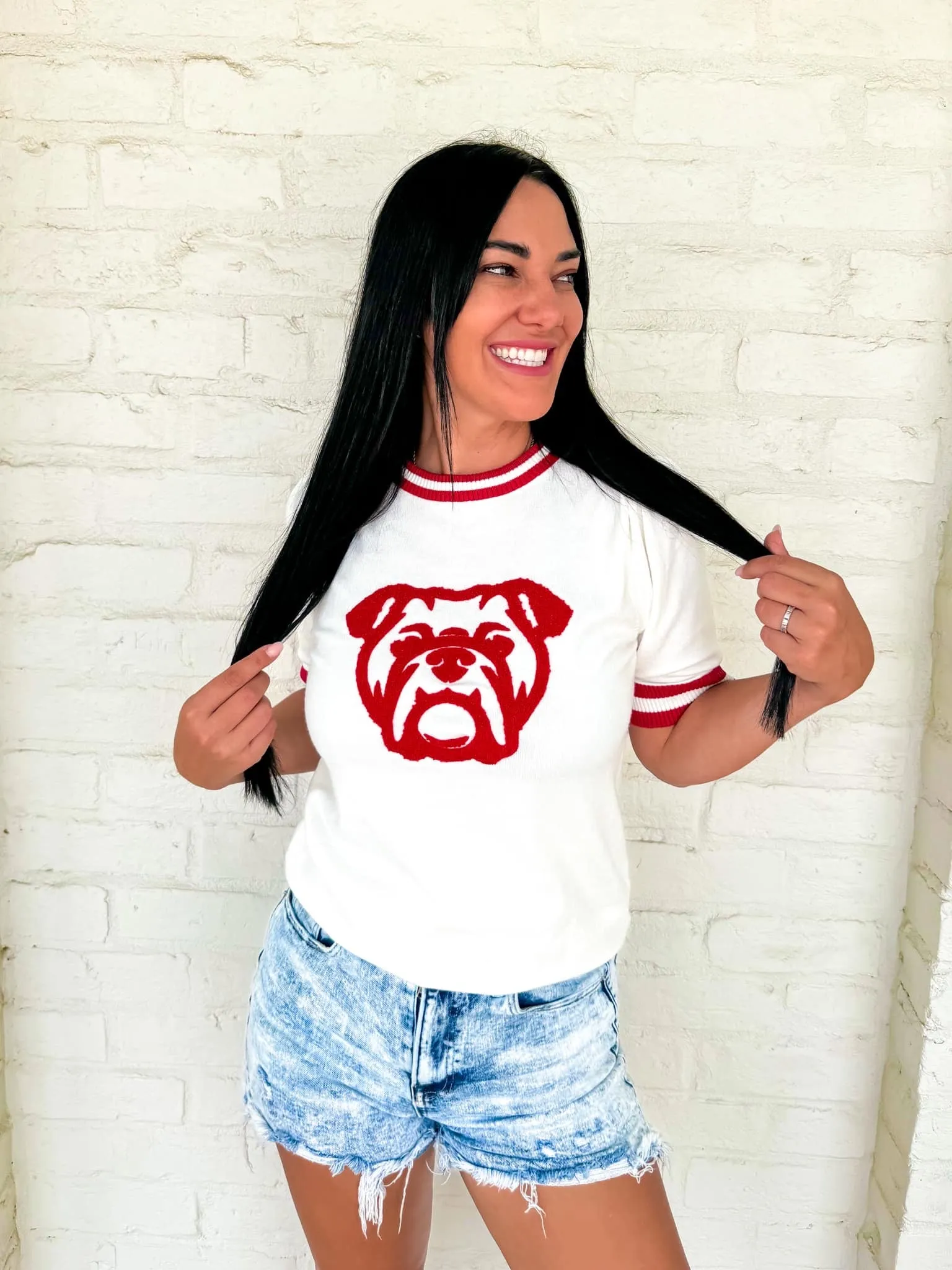 Queen of Single Bulldog White & Red Top