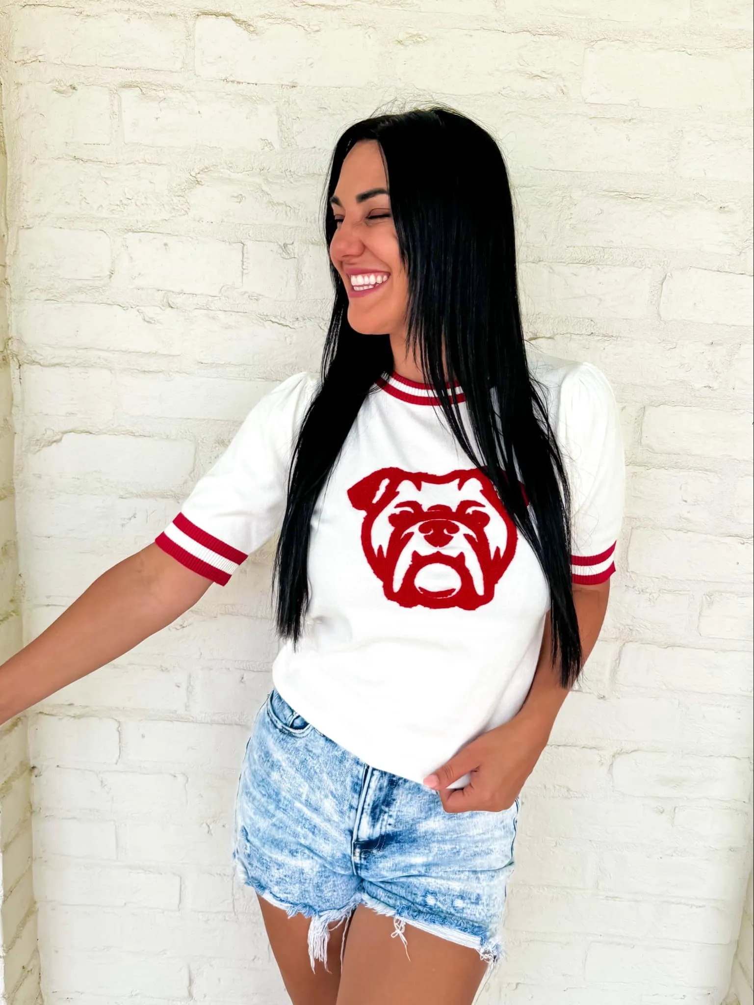 Queen of Single Bulldog White & Red Top