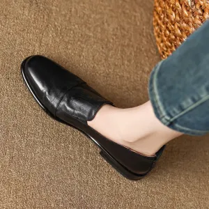 Retro Solid Genuine Leather Flat Loafers