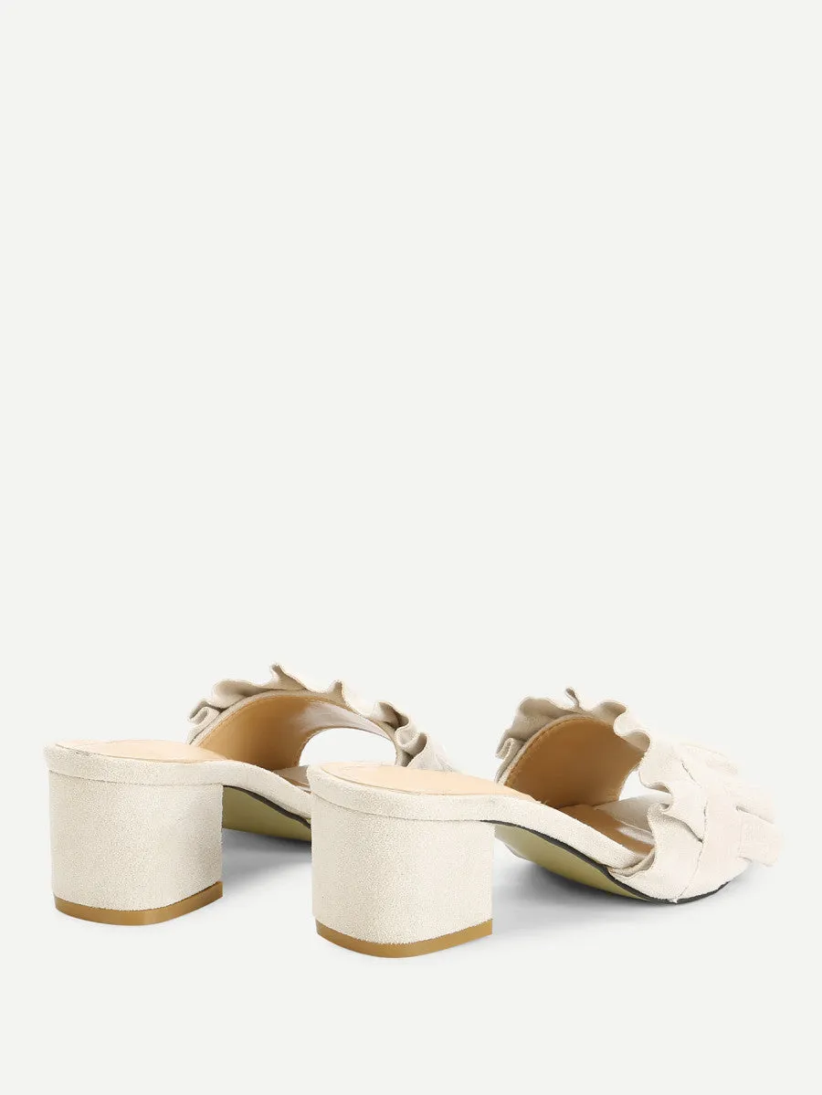 Ruffle Detail Block Heeled Mules