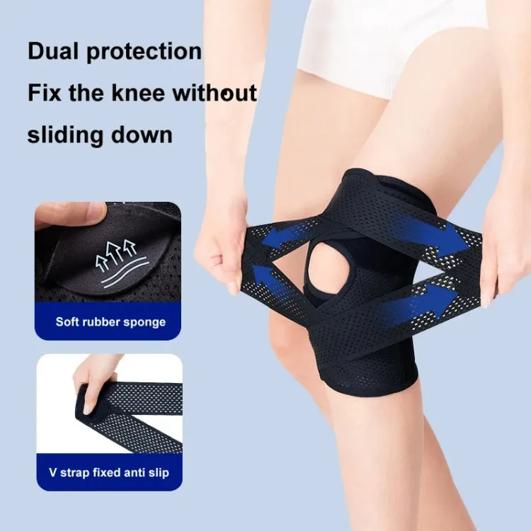 Sixth Generation Breathable Sports Knee Pad Adjustable Outdoor Running Hiking Patella Strap, Size: M(White)