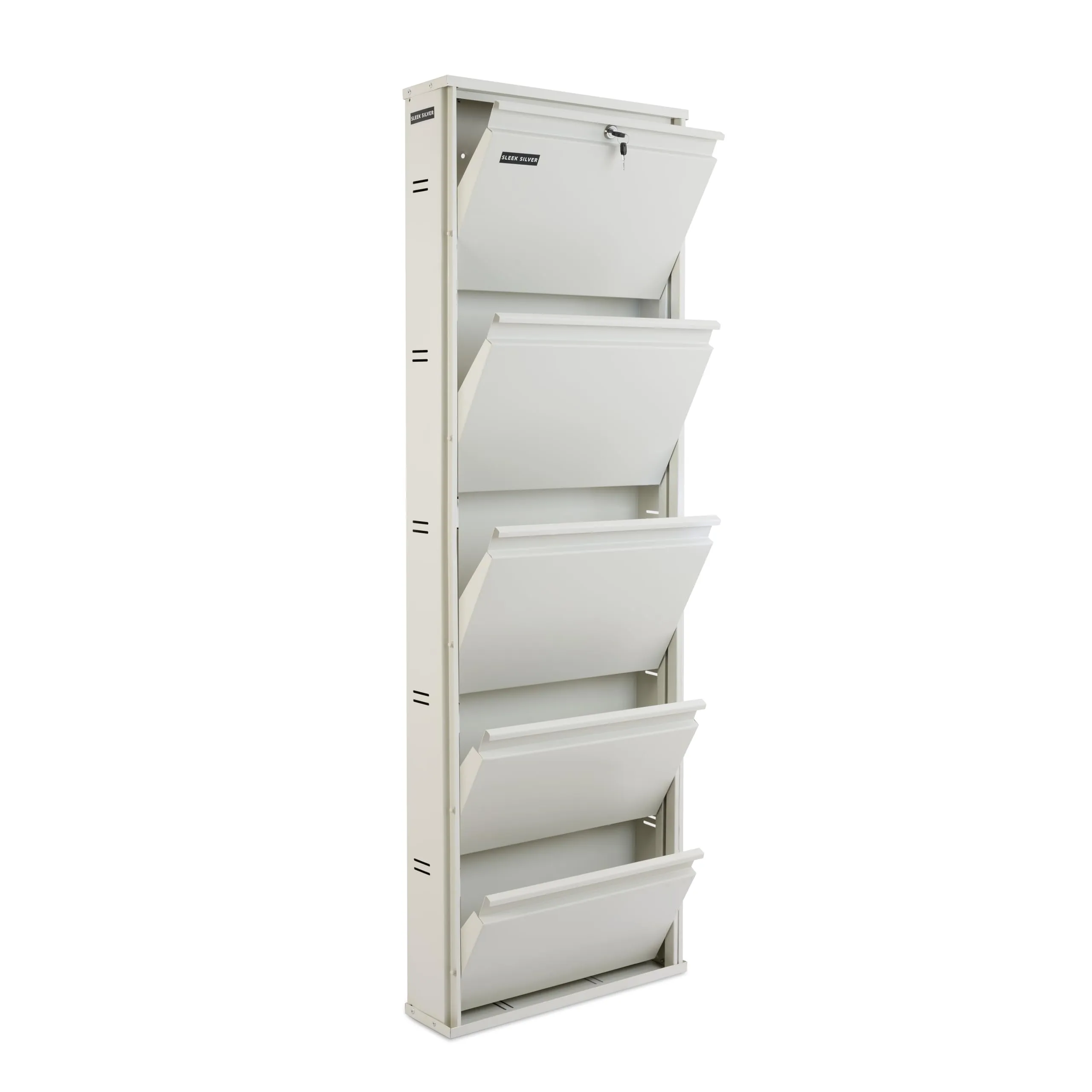 Sleek Silver Space Saving Metal Shoe Rack For Home and Office | SHOE ORGANISER | 12-15 Pairs | 54 * 15 * 165cm (LxBxH) | Colour : White(Ivory) |5 Shelves|