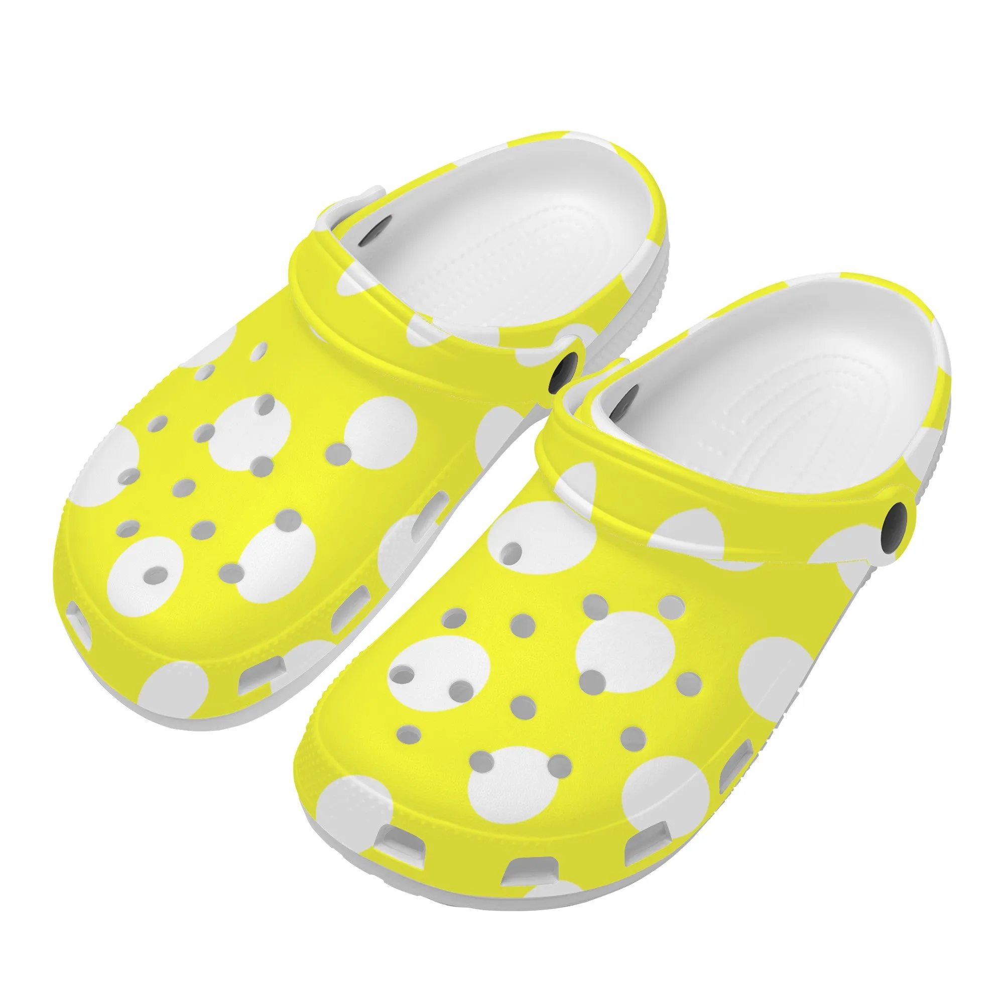 Snooty Fox Art Crocs Clogs - Yellow with White Polka Dots