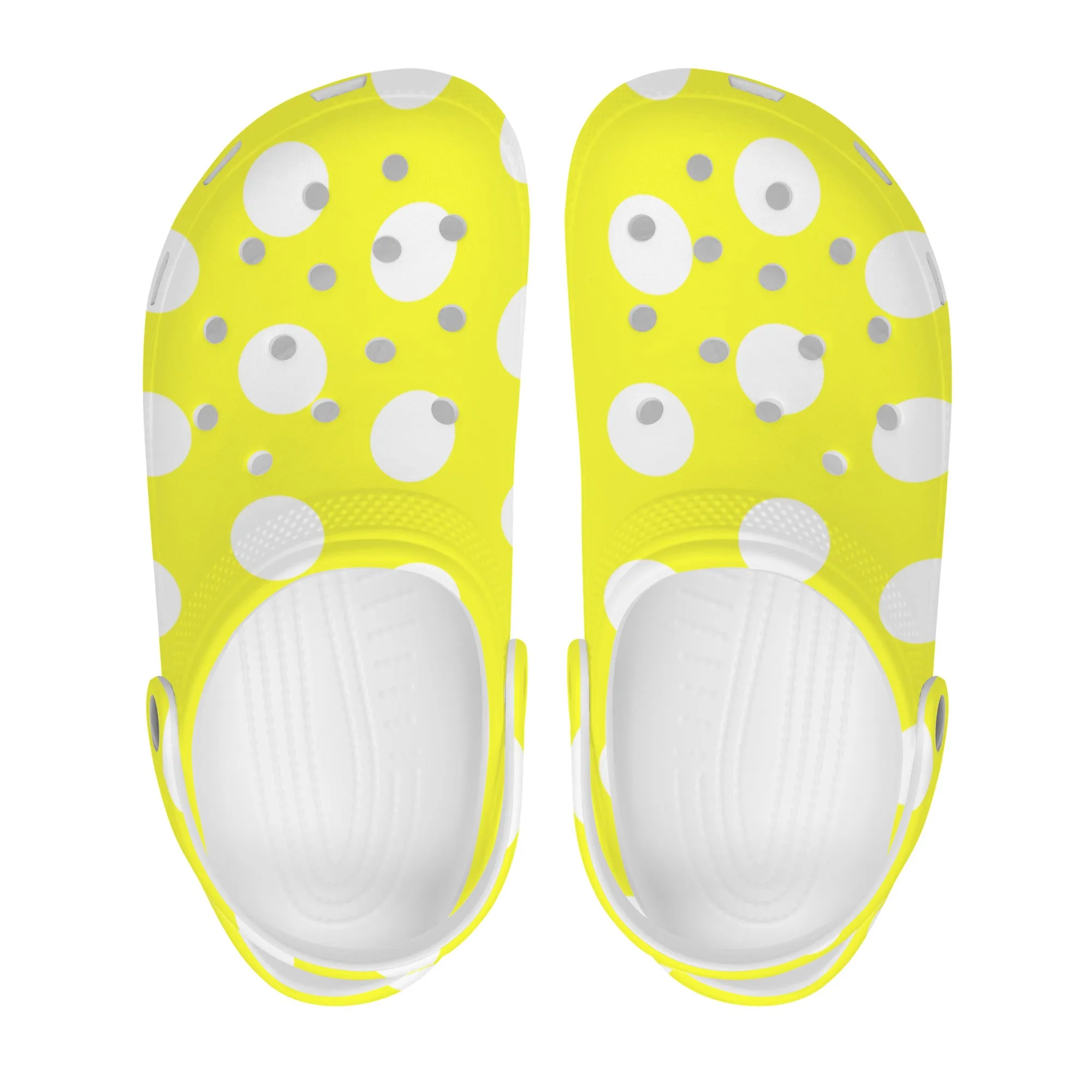 Snooty Fox Art Crocs Clogs - Yellow with White Polka Dots